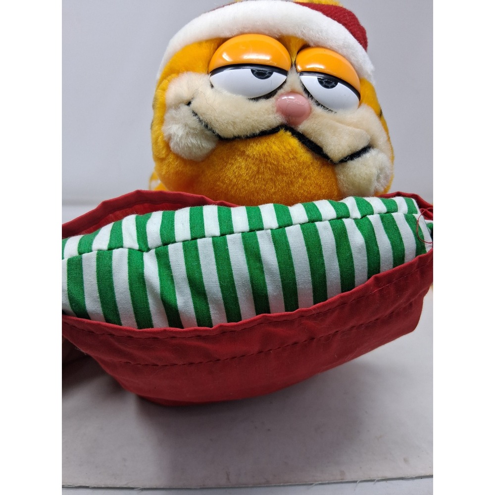 Vintage Garfield Christmas Plush Santa Hat Striped Pillow Dakin 1978 1981 Tag. P - Picture 5 of 11